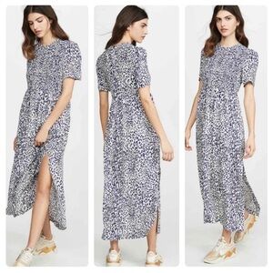 Good Condition Navy & Light Pink Leopard Print Maxi Dress Light/Flowy Side Slits